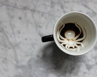 Spider Mug by CREATURE CUPS | Hidden Animal Inside | Handmade Black Ceramic Mug | Holiday and Birthday Gift for Coffee & Tea Lovers