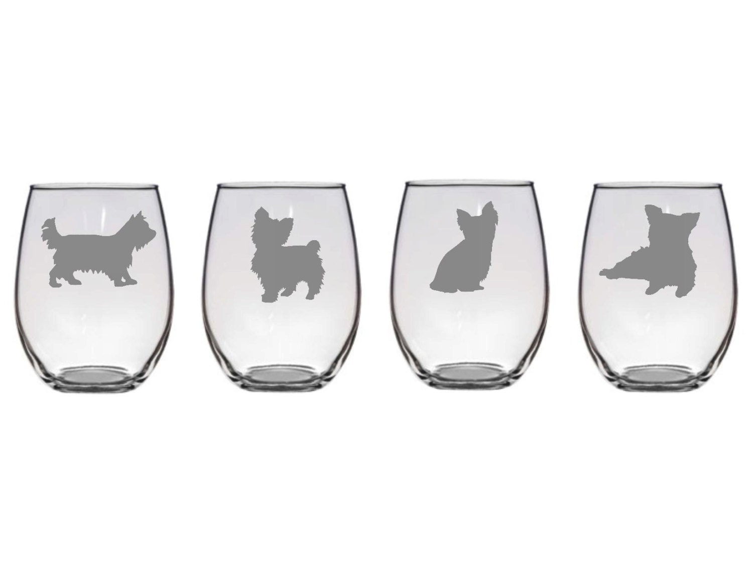 Set of 2 or 4 Yorkshire Terrier Wine Glasses4 Dog Poses