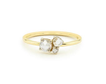 Rose Cut Diamond Ring / Cluster Ring with Rose Cut Diamonds in 14k Gold / Diamond Promise Ring / Large Diamond Ring