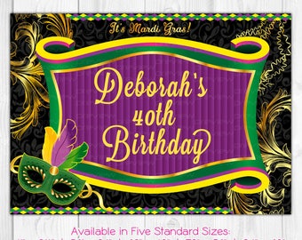 Mardi Gras, Carnival - Personalized Backdrop, Banner, Poster, Door Sign, Welcome Sign, Dessert Buffet - Golden Printable Digital File BD29