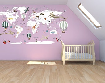 airplane world map decal clear vinyl decal boys room decals world map mural