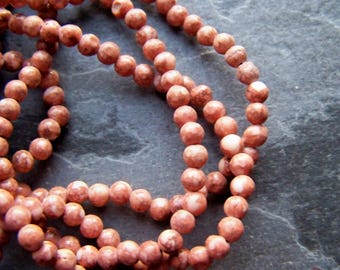 Rustic Beads, Boho Beads, Vintage Beads, Glass Beads, Mottled Beads, Peach Beads, Small Round Bead, Full Strand, Tassel Bead, 200 Plus Beads
