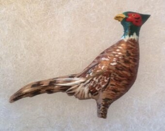 Pheasant Jewelry Pin - handcarved and handpainted