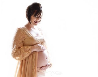 Beige Long Sleeves lace maternity top/Maternity Photo Props/senior photo/Maternity top