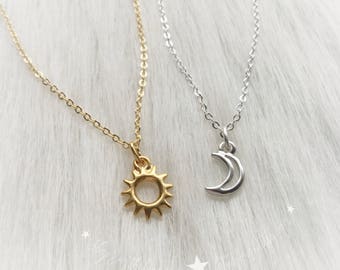 Sun and Moon friendship necklaces, Dainty, Minimalist Jewelry