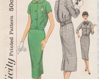 Simplicity 2410 / Vintage 50s Sewing Pattern / Skirt Blouse Overblouse Suit Dress / Size 14 Bust 34
