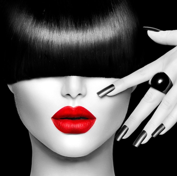 Red lips face modern home decor fine wall art black white canvas den giclee print highest quality canvas print not stretched or framed Red lips face modern home decor fine wall art black white canvas den giclee print highest quality canvas print not stretched or framed