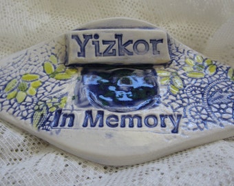 Jewish Memorial Ceramic Candle Holder Yizkor Holiday Lights