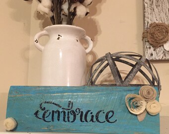 Rustic aqua blue pallet wood Embrace with flowers