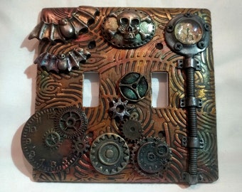 Polymer Clay Rusted Steampunk wall switch plate