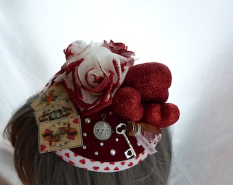 Queen of Hearts Fascinator - Alice in Wonderland, Mad Hatters Tea Party, Through the Looking Glass