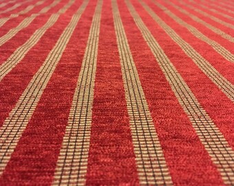 Vintage - Burgundy tight woven chenille with black/gold ribbon stripe upholstery weight jacquard