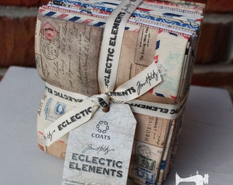 Tim Holtz Correspondence Fabric - Fat Quarter Bundle Eclectec Elements - Designer Quilting Fabric Collection Fat Quarter Set of 17 Fabrics