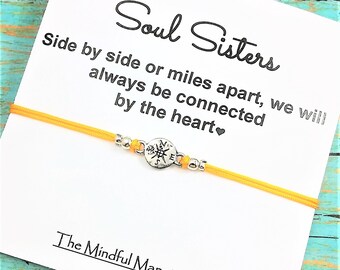 Soul Sister Bracelet | Compass Bracelet | Long Distance Friends | Best Friend Gift | Soul Sister Card | Friendship Bracelet