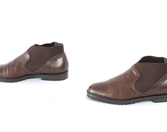 size 6.5 CHELSEA brown leather 80s 90s MINIMAL pull on ankle boots