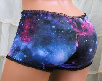 Black Galaxy Nebula UV Glow Lace Boy Booty Shorts Choose Size - MTCoffinz