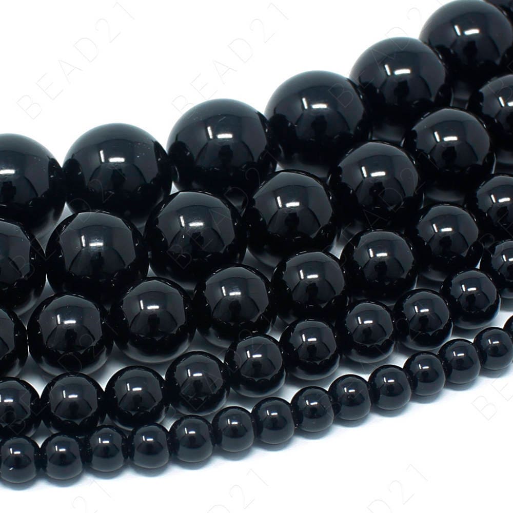 Black Agate Beads Natural Gemstone Round Loose 4mm 6mm 8mm