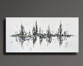 75" Large ORIGINAL ABSTRACT Black White Gray Gold Painting on Canvas Contemporary Abstract Modern Art wall decor # WG0i35XL