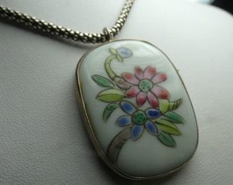 Chinese Pottery Shard Necklace in Sterling Silver, artisan, Sterling Chain lobster claw -nice! 2803