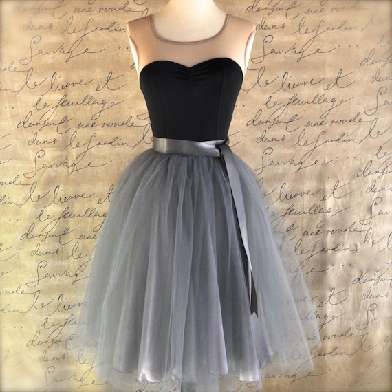 Tulle skirt for women in charcoal grey silver satin lining