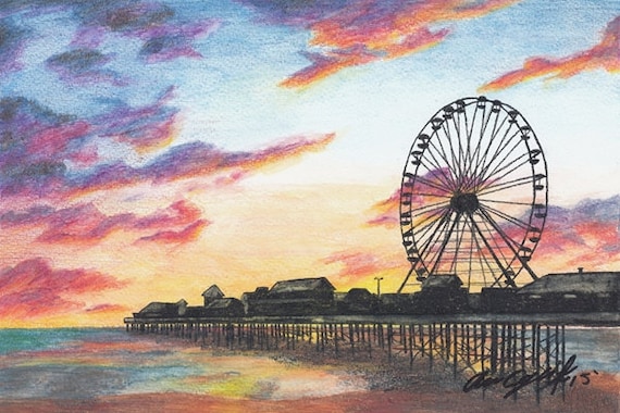 Art Print Ferris Wheel Print Original Art Print Sunset