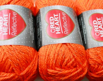 Neon Orange Reflective yarn red heart yarn lot of 3 skeins bulky bright orange yarn