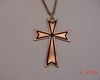 Vintage Copper Gems By Coppercraft Guild Religious Cross Necklace 17 - 766