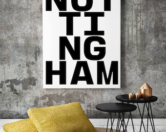 Nottingham, Typography Print, Nottingham Posters, Nottingham Art, Nottingham Sign, Nottingham City, Uk Cities, Nottingham Gifts, Wall Art