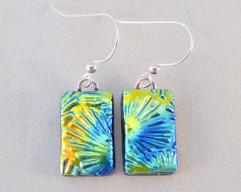 Multi Colored Dichroic Fused Glass Dangle Earrings, Fused Glass, Fused Glass Earrings, Glass Earrings, Dichroic Earrings, Dichroic, Colorful