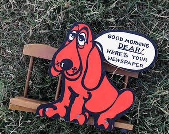 Vintage Red Dog Dear Here’s Your Newspaper Wooden Stand, Expandable Stand, Hong Kong, Gift, Décor, Display