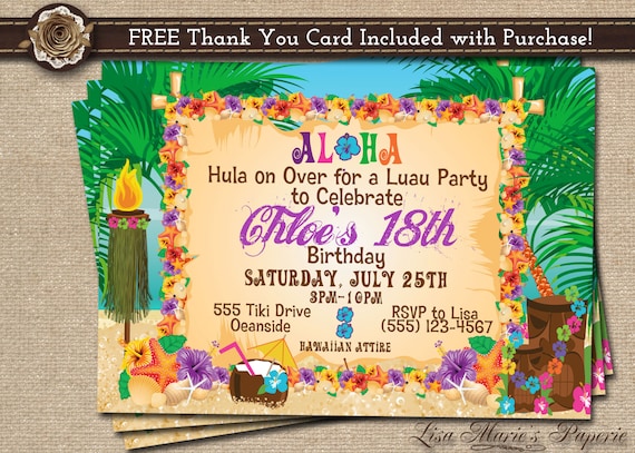 hawaiian party invitation luau birthday invitation luau