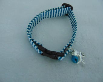 Blue and white candy stripe cat collar