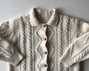 Fisherman Knit Sweater - Irish Knit - Charming - Yummy Cream Wool Cable - Thick & Toasty - Cute Style -