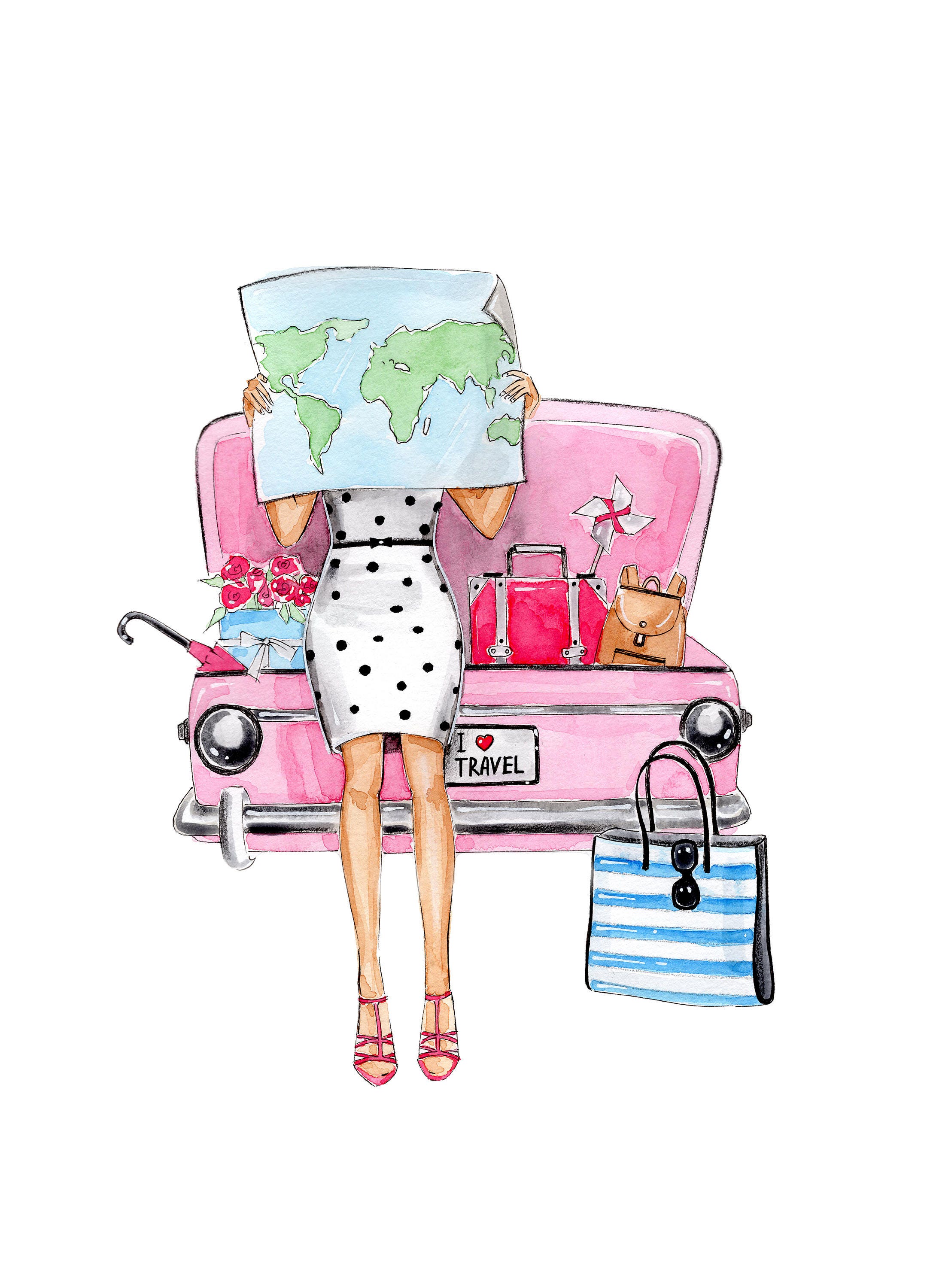  Watercolor  fashion  Watercolor  print Travel girl art  Fashion 