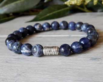 Beaded Bracelet Men, Mens Blue Bracelet, Mens Blue Bead Bracelet, Men's Bracelet, Mens Blue Jewelry, Men's Gemstone Bracelet, Gift for Him