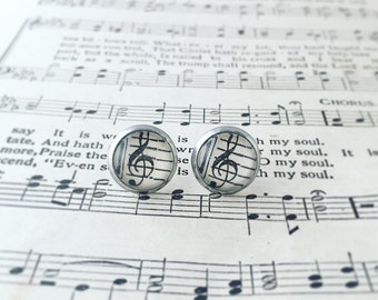 Vintage hymnal recycled book earrings, treble clef earrings, choir director gift, band leader gift, music director, music teacher gift