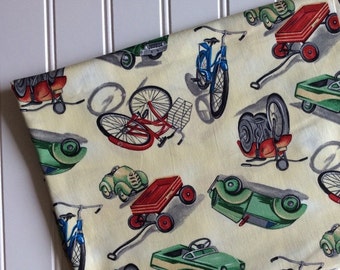 Michael-Miller-Fabric-By-The-Yard-On-The-Move-Kids-Vintage-Bikes-Cars-Red-Wagons-Cotton-Quilt-Fat-Quarter-Sew-DIY-Projects-Crafts-Supplies