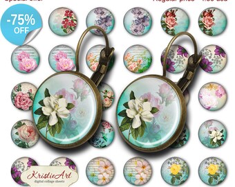 75% OFF SALE Flower Paradise - 18mm, 16mm, 14mm, 12mm, 10mm Circles Digital Collage Sheets E-019 Printable Earring, Rings, Jewelry