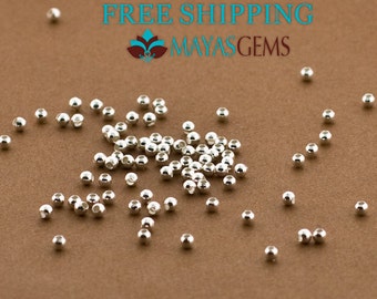 100pc, 2mm Beads, 2mm Sterling Silver Beads, Polished Plain Beads, Round Seamless Beads, Tiny Round Beads for Jewelry, .925 Seed Beads