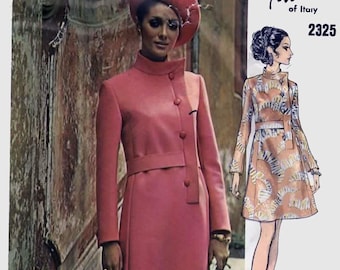 Vintage 1970s MOD Side Button A Line Dress Vogue Couturier Design 2325 Fabiani of Italy Designer Sewing Pattern Sz 14 B36 + Sew in Label