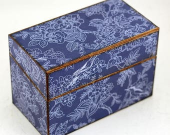 Recipe Box Wood Blue Birds and Flowrs Farmhouse Fits 4x6 Recipe Cards