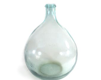 French Antique Blown Glass Demijohn, 10 liters light green glass carboy