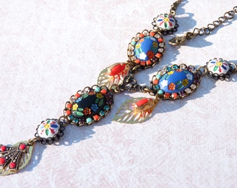Frida Kahlo Mexican Folk Art Handmade Necklace - Mexican Jewelry - Frida Kahlo Jewelry - Ethnic - Spring Trends - Colorful - Gift Ideas