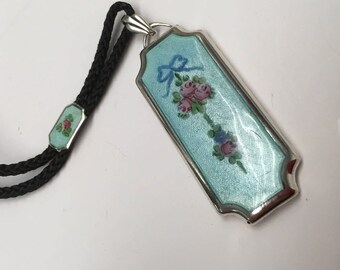 Antique Guilloche Enameled Sterling Silver Locket with Slide