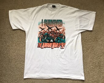 Men's Vintage 1992 Screen Stars I Survived The Airfare Of 92' T Shirt Size Xl