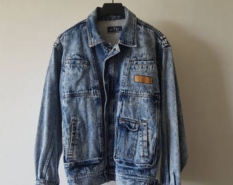 Acid washed Stone washed denim jacket size 50 man