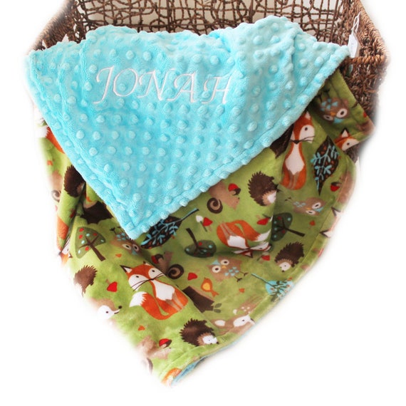 Woodland Minky Baby Blanket Boy , Fox Blanket, Personalized Blanket, Baby Gift, Baby Boy, Name Blanket, Baby shower gift, Receiving Blanket