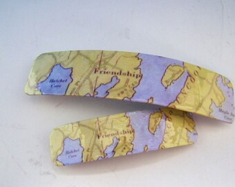 Friendship Maine French Barrette - Mother Daughter gift - Mainemade - with Resin Coat - Meduncook - Knox County Maine