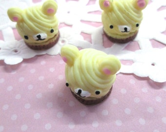 Teddy Bear Head Cabochons, cute puff pastry cabs, #110b