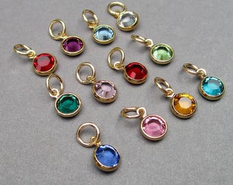 Swarovski Gold Birthstone Charms, 6mm Swarovski Crystal Channel Gold Charms, Gold Bracelet Charm, Gold Necklace Charm, Personalized Jewelry